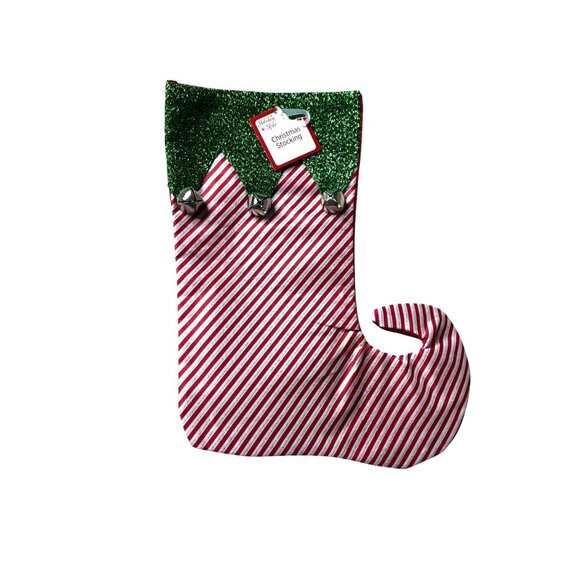 Holiday Helper Elf Style Jingle Bells 17.5" Christmas Stockings x 2 - Picture 4 of 12